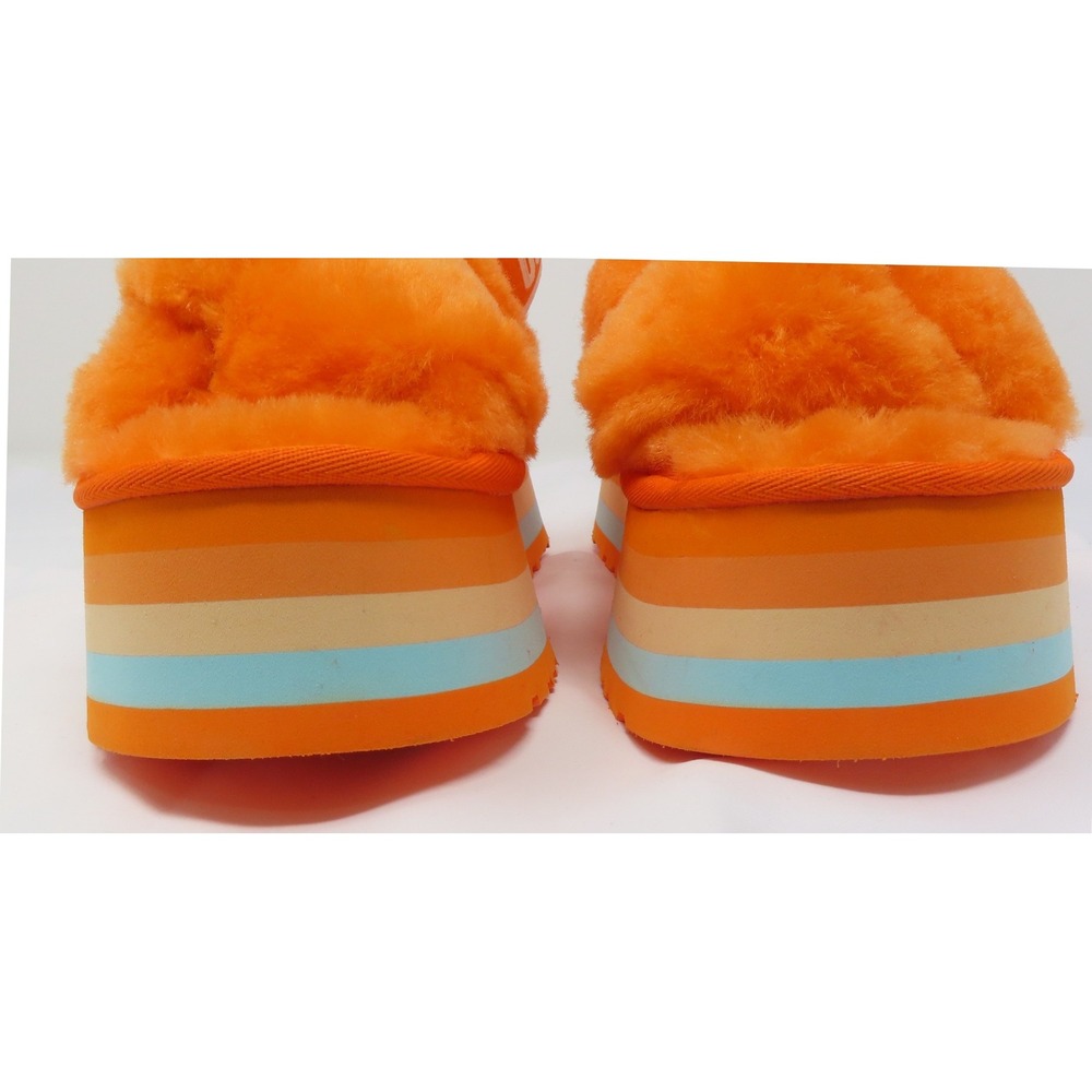 UGG Disco Knot Platform Slide Sandals Mandarin Orange Multi Fur 8 Womens 1126383 - Picture 3 of 10